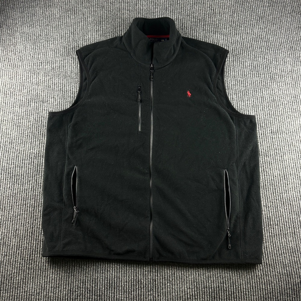 Polo Ralph Lauren Performance Mens XXL Black Fleece Full Zip Vest Red Pony Logo